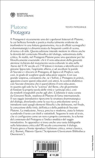 Protagora. Testo greco a fronte - Platone - Libro Bompiani 2001, Testi a fronte | Libraccio.it