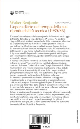 L'opera d'arte nel tempo della sua riproducibilità tecnica (1935-36). Testo tedesco a fronte - Walter Benjamin - Libro Bompiani 2017, Testi a fronte | Libraccio.it