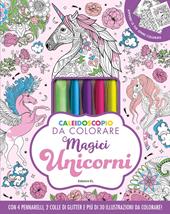 Caleidoscopio da colorare. Magici unicorni. Ediz. illustrata. Con 2 colle glitterate. Con 4 pennarelli