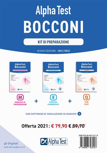 Alpha Test Bocconi. Kit di preparazione: Manuale di preparazione-Esercizi commentati-1600 quiz  - Libro Alpha Test 2020, TestUniversitari | Libraccio.it