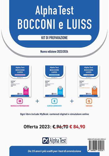 Alpha Test Bocconi Luiss. Kit di preparazione: Manuale di preparazione-Esercizi commentati-1800 quiz. Con MyDesk - Massimiliano Bianchini, Alessandro Lucchese, Marco Pinaffo - Libro Alpha Test 2022, TestUniversitari | Libraccio.it