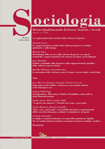 Sociologia. Rivista quadrimestrale di scienze storiche e sociali (2021). Vol. 1  - Libro Gangemi Editore 2021, Le ragioni dell'uomo | Libraccio.it