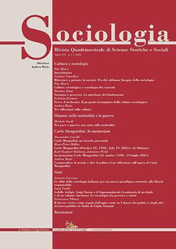 Sociologia. Rivista quadrimestrale di scienze storiche e sociali (2022). Vol. 1  - Libro Gangemi Editore 2022 | Libraccio.it