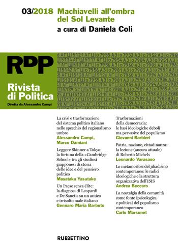 Rivista di politica (2018). Vol. 3: Machiavelli all'ombra del Sol Levante.  - Libro Rubbettino 2018, Le riviste | Libraccio.it