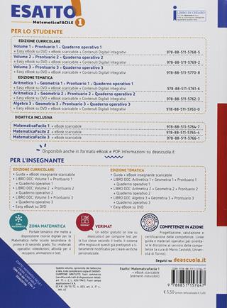 Esatto! Ediz. tematica. Matematica facile. BES. Per la Scuola media. Vol. 1 - Anna Montemurro - Libro De Agostini 2018 | Libraccio.it