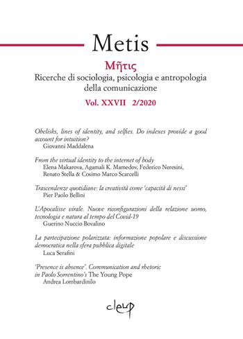 Metis. Ricerche di sociologia, psicologia e antropologia della comunicazione (2020). Vol. 28  - Libro CLEUP 2020 | Libraccio.it