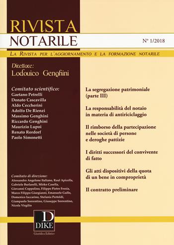 Rivista notarile (2018). Vol. 1  - Libro Dike Giuridica 2018 | Libraccio.it