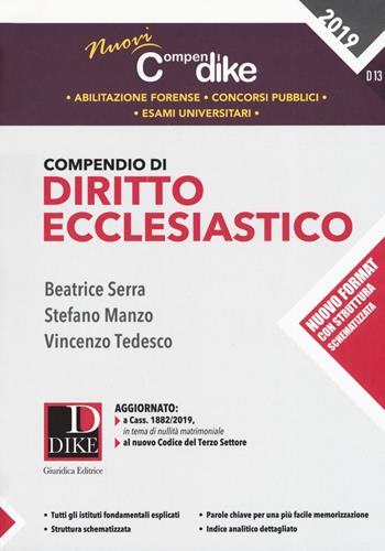 Compendio di diritto ecclesiastico - Beatrice Serra, Stefano Manzo, Vincenzo Tedesco - Libro Dike Giuridica 2019, Nuovi compendi | Libraccio.it