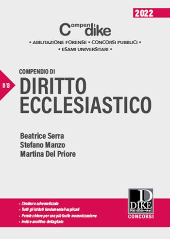 Compendio di diritto ecclesiastico - Beatrice Serra, Stefano Manzo, Martina Del Priore - Libro Dike Giuridica 2022, Compendi | Libraccio.it