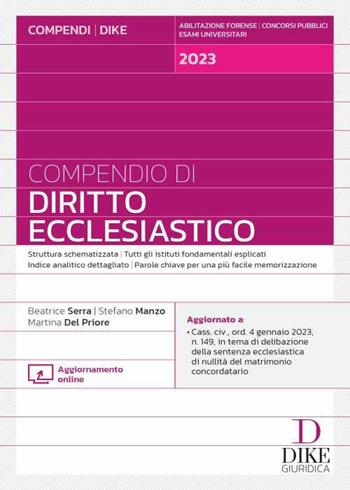 Compendio di diritto ecclesiastico - Beatrice Serra, Stefano Manzo, Martina Del Priore - Libro Dike Giuridica 2023, Compendi | Libraccio.it