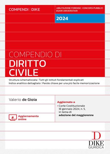 Compendio di diritto civile. Con aggiornamento online - Valerio de Gioia - Libro Dike Giuridica 2024, Compendi | Libraccio.it