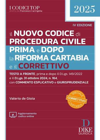Il nuovo Codice di procedura civile prima e dopo la Riforma Cartabia e il Correttivo. Testo a fronte, prima e dopo il D.Lgs 149/2022 e il D.Lgs. 31 ottobre 2024, n. 164. Con commento esplicativo e giurisprudenziale. Con aggiornamento online - Valerio De Gioia - Libro Dike Giuridica 2024, I codici top | Libraccio.it