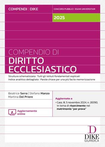 Compendio di diritto ecclesiastico - Beatrice Serra, Stefano Manzo, Martina Del Priore - Libro Dike Giuridica 2025, Compendi | Libraccio.it