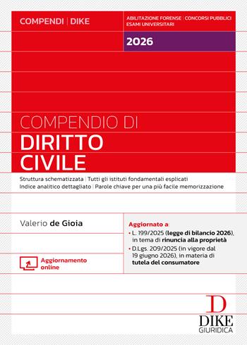 Compendio di diritto civile 2026. - Valerio De Gioia - Libro Dike Giuridica 2026, Compendi | Libraccio.it
