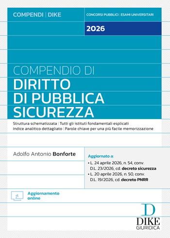 Compendio di diritto di pubblica sicurezza 2026. - Adolfo Antonio Bonforte - Libro Dike Giuridica 2026, Compendi | Libraccio.it
