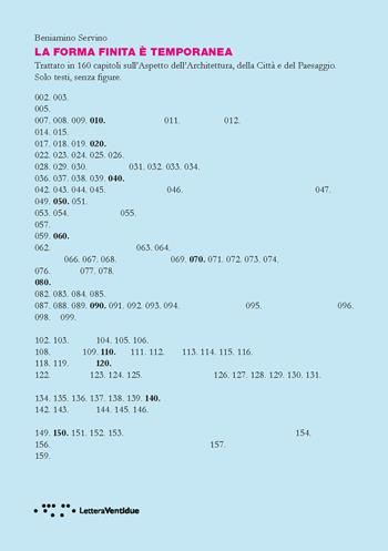 La forma finita è temporanea. Trattato in 160 capitoli sull'aspetto dell'architettura, della città e del paesaggio. Solo testi, senza figure - Beniamino Servino - Libro LetteraVentidue 2021 | Libraccio.it