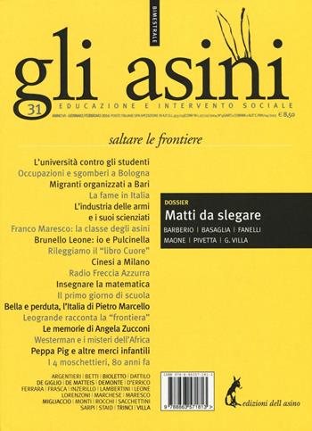 Gli asini. Rivista di educazione e intervento sociale (2016). Vol. 31: Saltare le frontiere  - Libro Edizioni dell'Asino 2016 | Libraccio.it