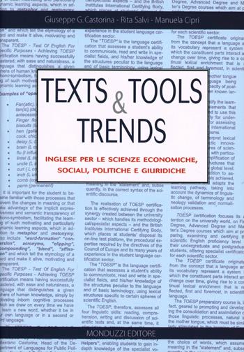 Texts and tools and trends. Inglese per le scienze economiche, sociali, politiche e giuridiche. Ediz. bilingue - Giuseppe G. Castorina, Rita Salvi, Manuela Cipri - Libro Monduzzi 2011 | Libraccio.it