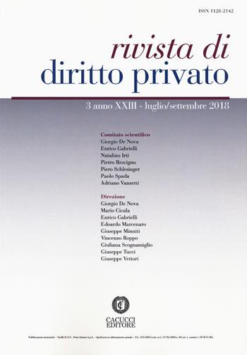 Rivista di diritto privato (2018). Vol. 3: Luglio-Settembre.  - Libro Cacucci 2018 | Libraccio.it
