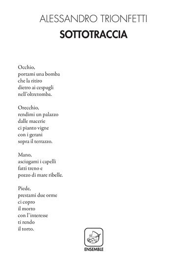 Sottotraccia - Alessandro Trionfetti - Libro Ensemble 2018, Alter | Libraccio.it