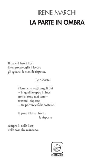 La parte in ombra - Irene Marchi - Libro Ensemble 2018, Alter | Libraccio.it