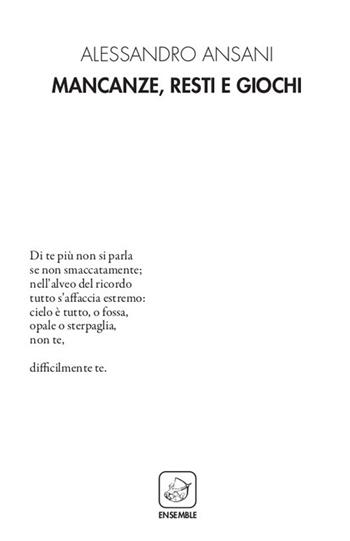 Mancanze, resti e giochi - Alessandro Ansani - Libro Ensemble 2019, Alter | Libraccio.it