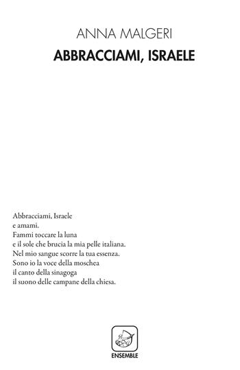 Abbracciami, Israele - Anna Malgeri - Libro Ensemble 2020, Alter Leontopodium | Libraccio.it