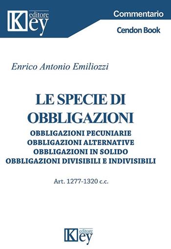 Le specie di obbligazioni. Obbligazioni pecuniarie, obbligazioni alternative, obbligazioni in solido, obbligazioni divisibili e indivisibili - Enrico Antonio Emiliozzi - Libro Key Editore 2017 | Libraccio.it