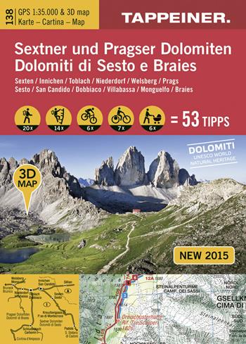 Dolomiti di Sesto e Braies. Cartina escursionistica 3D. 1:35.000 Ediz. italiana e tedesca  - Libro Tappeiner 2014 | Libraccio.it