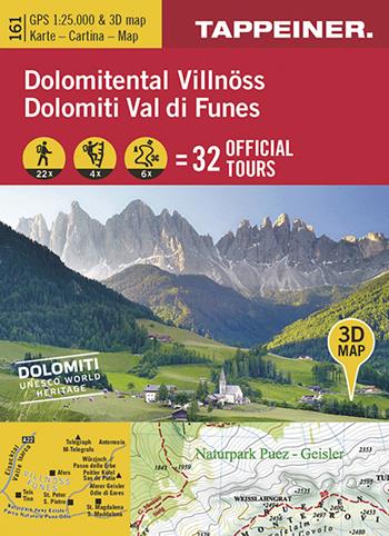 Dolomiti Val di Funes. Cartina topografica. Carta panoramica 3D  - Libro Tappeiner 2016 | Libraccio.it