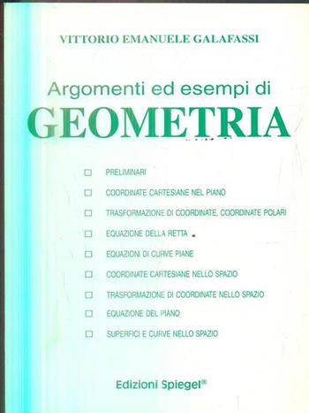 Argomenti ed esempi di geometria dettagliatamente esposti con numerosi esercizi specifici - Vittorio E. Galafassi - Libro Spiegel 1998 | Libraccio.it