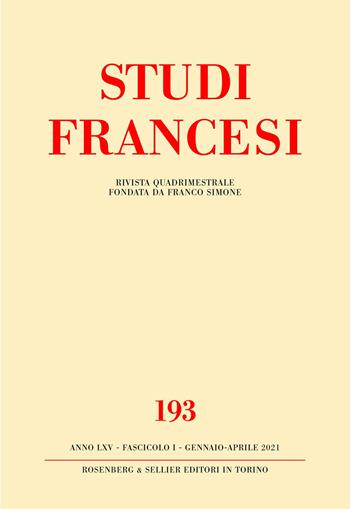 Studi francesi. Vol. 193  - Libro Rosenberg & Sellier 2021 | Libraccio.it