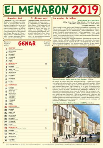 El Menabon. Calendario 2019. Con Libro  - Libro Meravigli 2018, Almanacchi milanesi | Libraccio.it