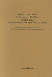 Sintesi delle lezioni di ragioneri pubblica. Dottorato di ricerca in economia aziendale. Sede amministrativa di Pisa. Anno accademico 1991-92