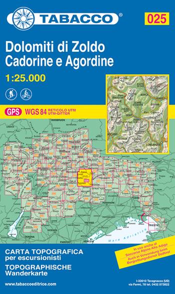 Dolomiti di Zoldo, Cadorine e Agordine 1:25.000  - Libro Tabacco 2008, Carte topografiche per escursionisti | Libraccio.it