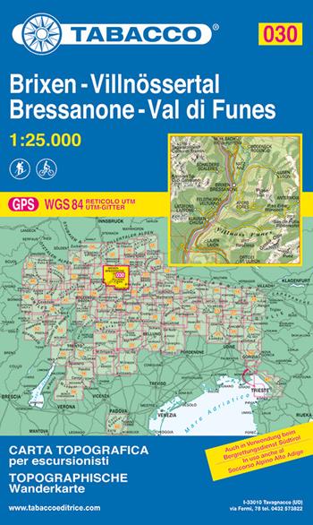Bressanone. Val di Funes 1:25.000  - Libro Tabacco 2008, Carte topografiche per escursionisti | Libraccio.it