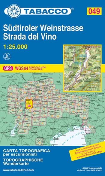 Strada del vino-Südtiroler Weinstrasse 1:25.000  - Libro Tabacco 2008, Carte topografiche per escursionisti | Libraccio.it