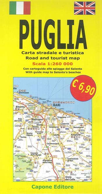 Puglia. Carta stradale e guida turistica. Con cartoguida alle spiagge del Salento 1:260.000. Ediz. italiana e inglese - Lorenzo Capone - Libro Capone Editore 2013 | Libraccio.it