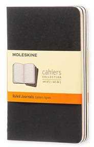 Quaderno Cahier Journal Moleskine pocket a righe nero. Black. Set da 3