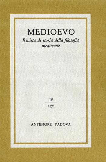 Medioevo. Rivista di storia della filosofia medievale. Vol. 4  - Libro Antenore 2000, Medioevo | Libraccio.it