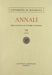 Annali della Facoltà di lettere e filosofia dell'Università di Macerata (1974). Vol. 7
