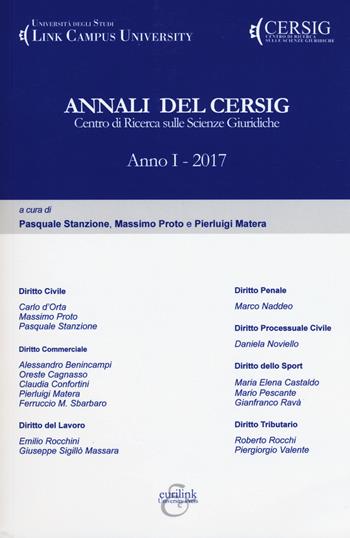 Annali del Cersig. Anno I (2017)  - Libro Eurilink 2018, Eurinstant | Libraccio.it