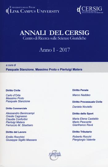 Annali del Cersig. Anno I (2017)  - Libro Eurilink University Press 2018, Eurinstant | Libraccio.it