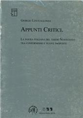 Appunti critici. La poesia italiana del tardo '900 tra conformismi e nuove proposte