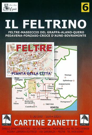 Il feltrino. Feltre, Massiccio del Grappa, Alano, Quero, Pedavena, Fonzaso, Croce d'Aune, Sovramonte 1:30.000  - Libro Danilo Zanetti Editore 2003, Cartine dei sentieri | Libraccio.it