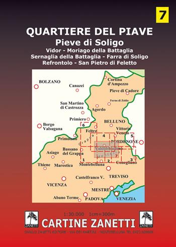 Quartiere del Piave. Pieve di Soligo, Vidor, Moriago, Sernaglia, Farra di Soligo, Refrontolo, San Pietro di Feletto 1:30.000  - Libro Danilo Zanetti Editore 2005, Cartine dei sentieri | Libraccio.it