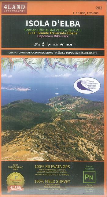 Isola d'Elba. Sentieri ufficiali del Parco e del CAI. G.T.E. Grande Traversata Elbana. Capoliveri bike park 1:25.000. Ediz. italiana, inglese e tedesca - Enrico Casolari, Remo Nardini - Libro 4Land 2017 | Libraccio.it