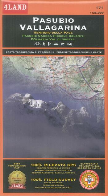 Pasubio Vallagarina. Sentiero della pace. Pasubio Carega Piccole Dolomiti Folgaria Val di Gresta. Carta topografica di precisione 1:25.000 n. 171 - Enrico Casolari, Remo Nardini - Libro 4Land 2019 | Libraccio.it