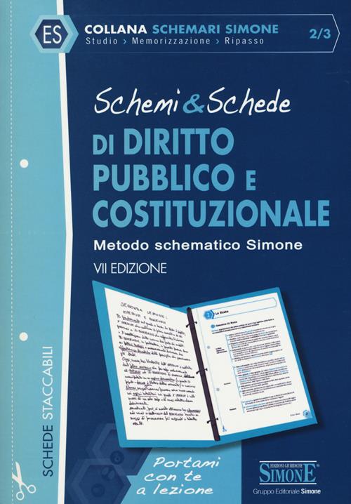 Schemi & schede di diritto pubblico e costituzionale Libro Edizioni Giuridiche Simone 2017