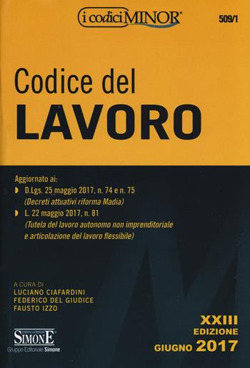 Codice del lavoro. Ediz. minore  - Libro Edizioni Giuridiche Simone 2017, I Codici Simone minor | Libraccio.it